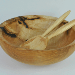 Irish Ash & Bog Oak Salad Bowl With Ash Salad Servers.