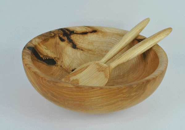 Irish Ash & Bog Oak Salad Bowl With Ash Salad Servers.
