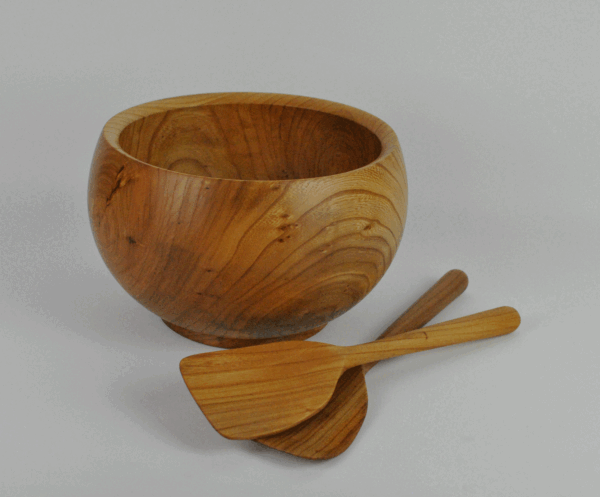 Irish Elm Salad Bowl & Elm Salad Servers. - Image 3